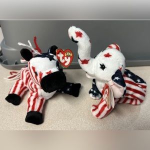 Lefty & Righty TY BEANIE BABIES - 2000. MWMT. New.Retired.Never displayed/unused